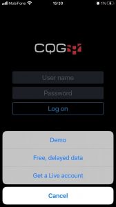 đăng nhập CQG trên điện thoại IOS