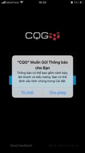 lựa chọn thông báo phần mềm CQG trên điện thoại IOS